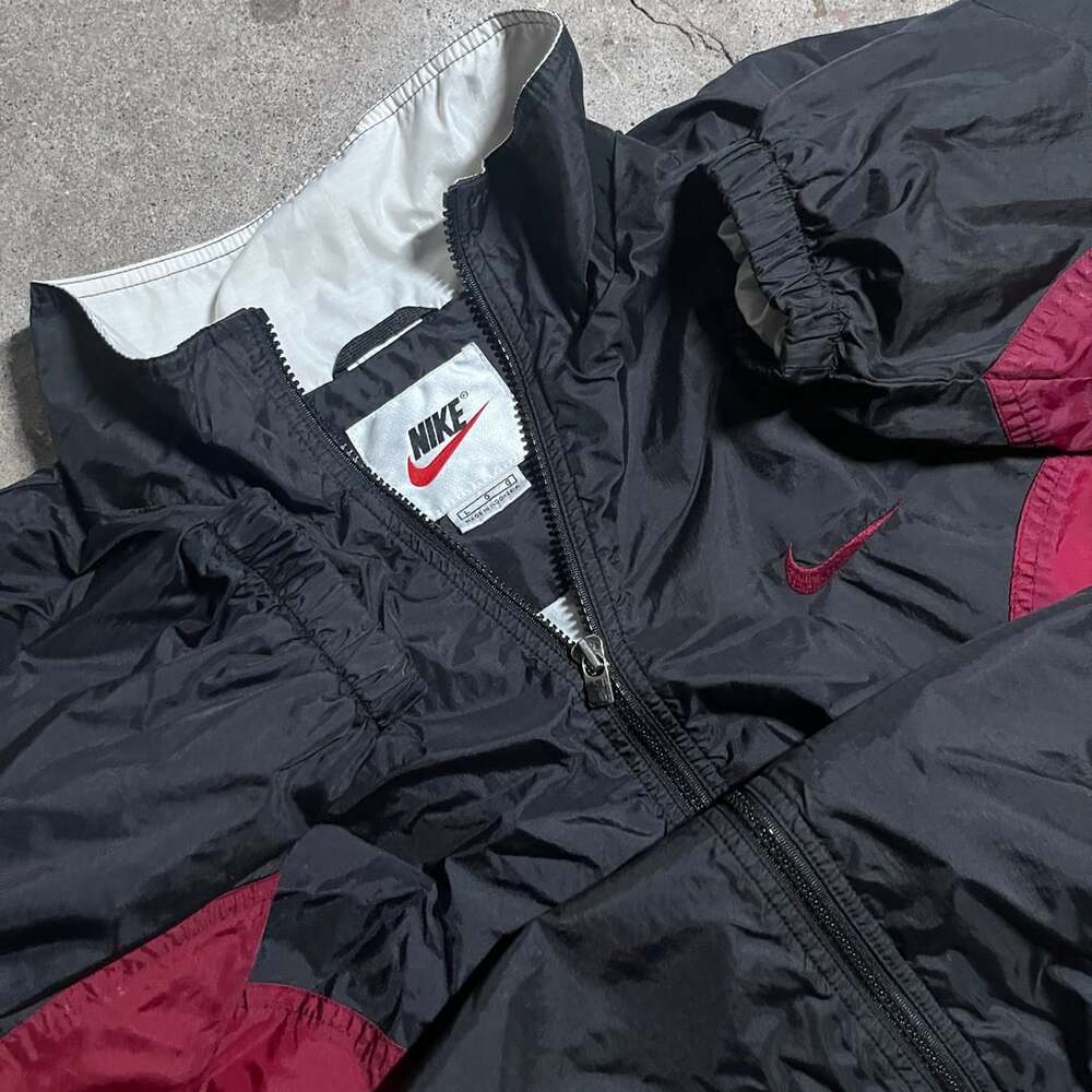 Vintage 90s Nike Black Red and White Colorblock Full Zip Jacket